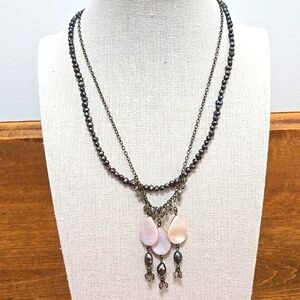 David Aubrey Brass/ Pearl/Mother Of Pearl Necklace